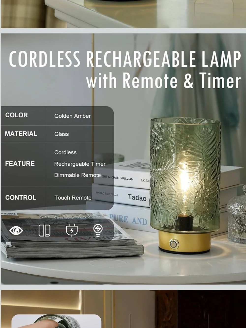 Decorative Green Glass Table Lamp with Gold Base - Home Accents